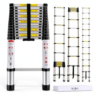 Yesker Aluminum Telescoping Ladder Silver Black Durable-0