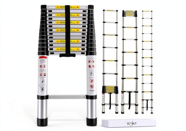 Yesker Aluminum Telescoping Ladder Silver Black Durable-0