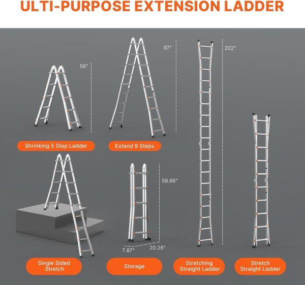VEVOR Aluminum Extension Ladder Collapsible 330lb Load-3
