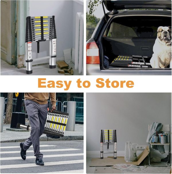 LiGuVCY Telescoping Ladder Aluminum Adjustable Height Home-5