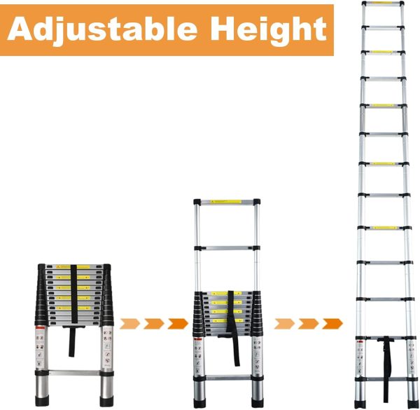 LiGuVCY Telescoping Ladder Aluminum Adjustable Height Home-4