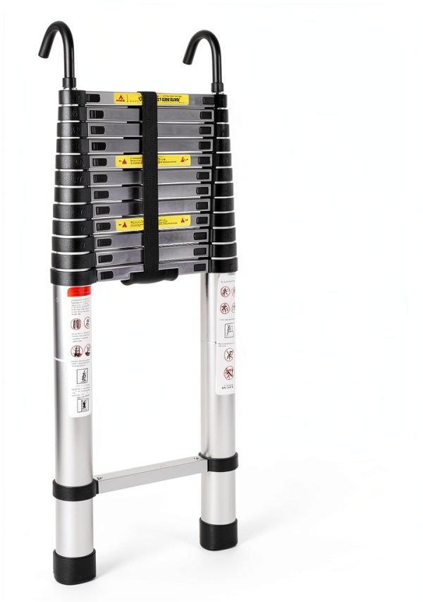 Bowoshen Aluminum Telescoping Ladder Silver Portable Durable-8