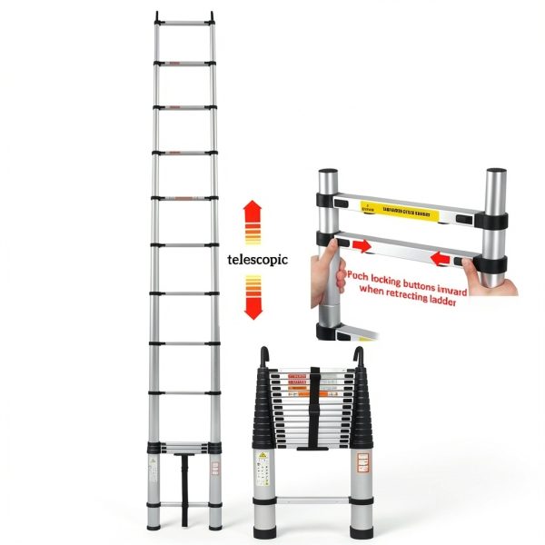 Qimu Aluminum Telescopic Ladder with Detachable Hooks-2