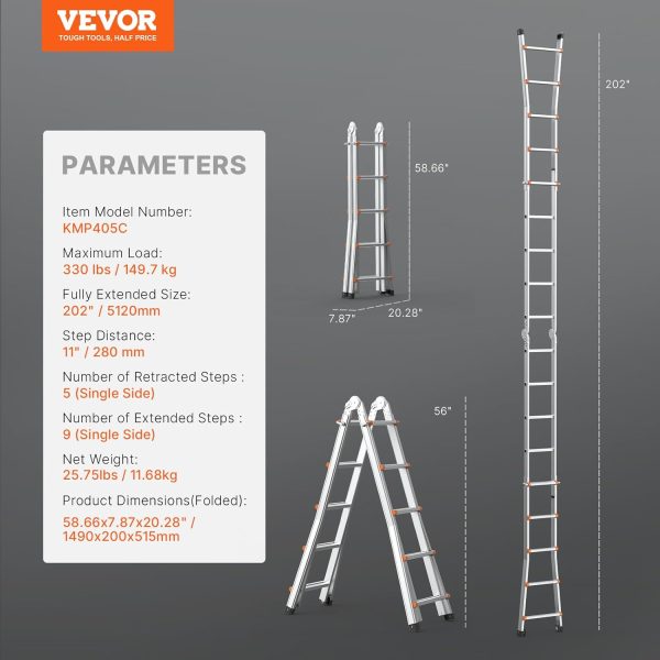 VEVOR Aluminum Extension Ladder Collapsible 330lb Load-6