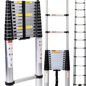 Bowoshen Aluminum Telescoping Ladder Silver Portable Durable-0
