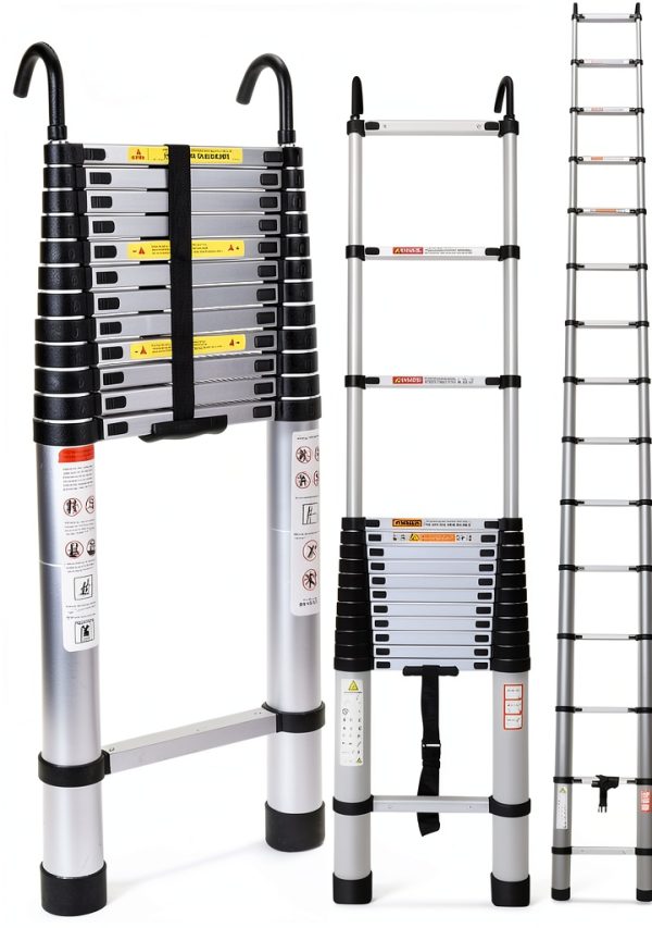 Bowoshen Aluminum Telescoping Ladder Silver Portable Durable-0