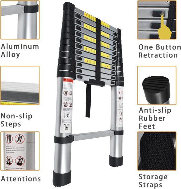 LiGuVCY Telescoping Ladder Aluminum Adjustable Height Home-2