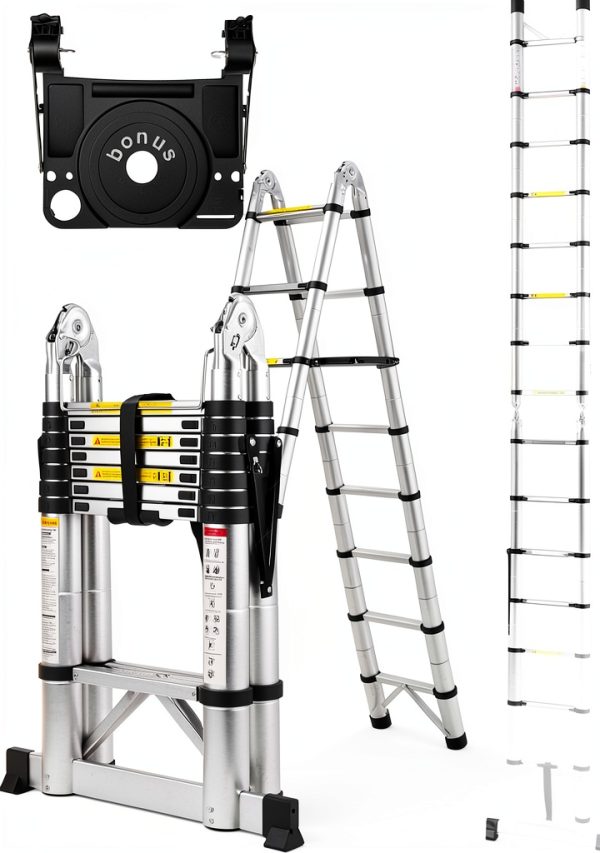 Soctone Telescoping Ladder Aluminum Cordless 16.5FT A Frame-0