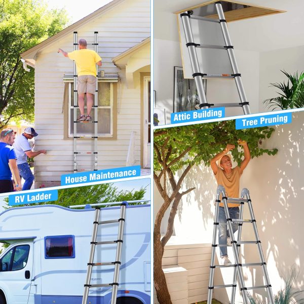 DEZEX Telescoping Ladder Stainless Steel Extendable A Frame-6
