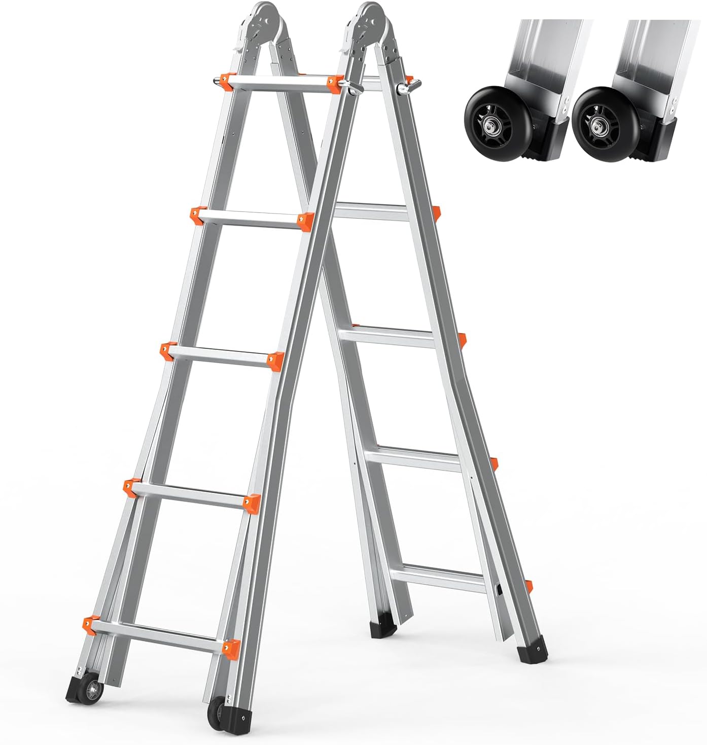 VEVOR aluminum extension ladder fully extended on a grassy surface