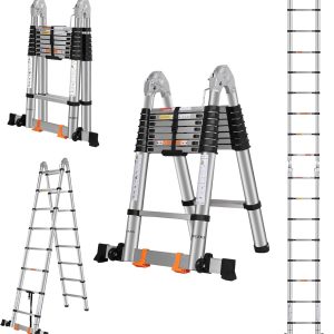 DEZEX Telescoping Ladder Stainless Steel Extendable A Frame-0