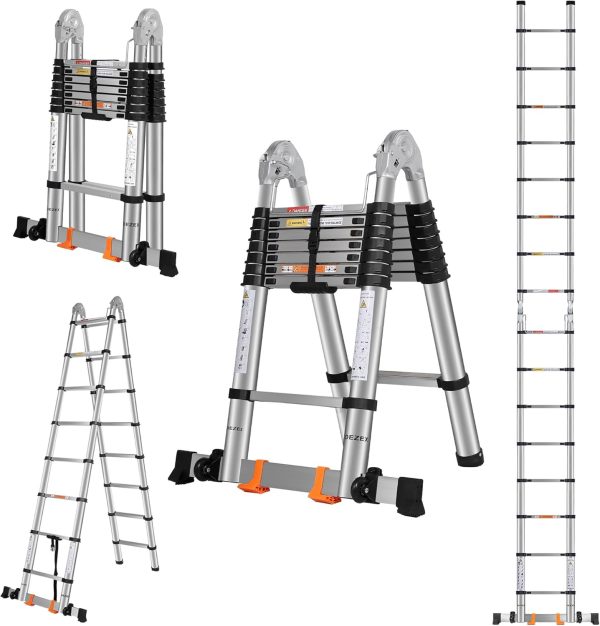 DEZEX Telescoping Ladder Stainless Steel Extendable A Frame-0