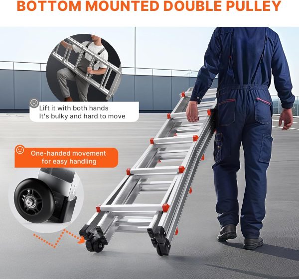 VEVOR Aluminum Extension Ladder Collapsible 330lb Load-2
