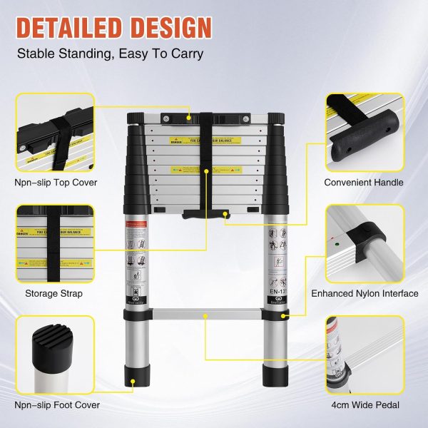 Grefinity Telescoping Ladder Aluminum One-Button Retraction-4