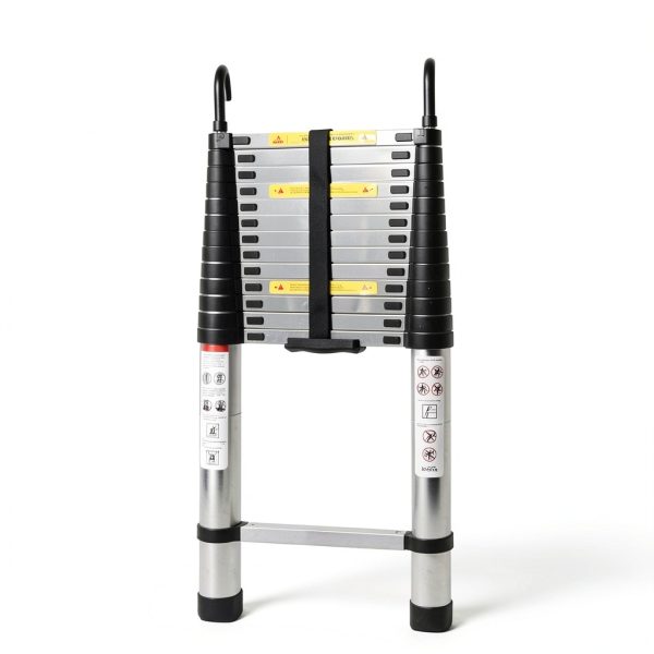 Bowoshen Aluminum Telescoping Ladder Silver Portable Durable-6