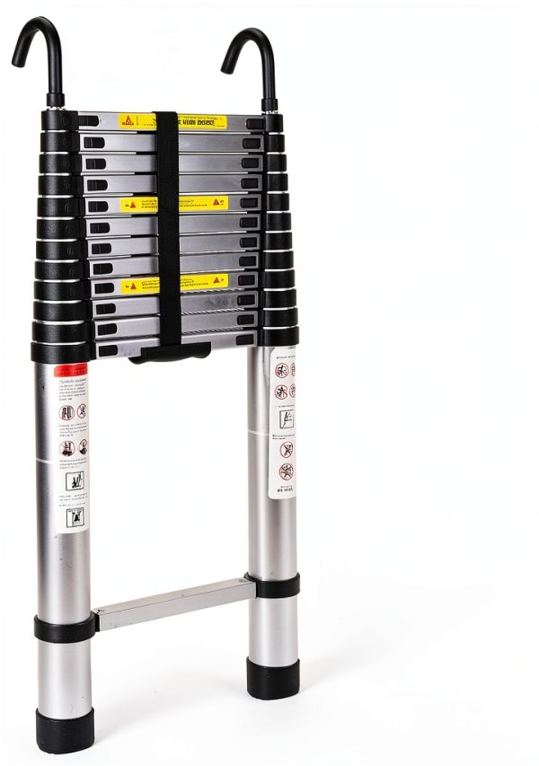 Bowoshen Aluminum Telescoping Ladder Silver Portable Durable-8