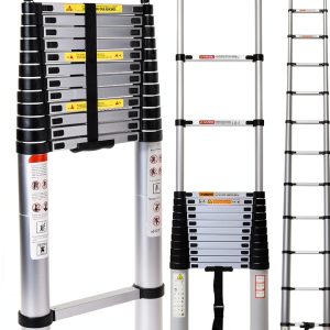 Bowoshen Aluminum Telescoping Ladder Silver Portable Durable-0