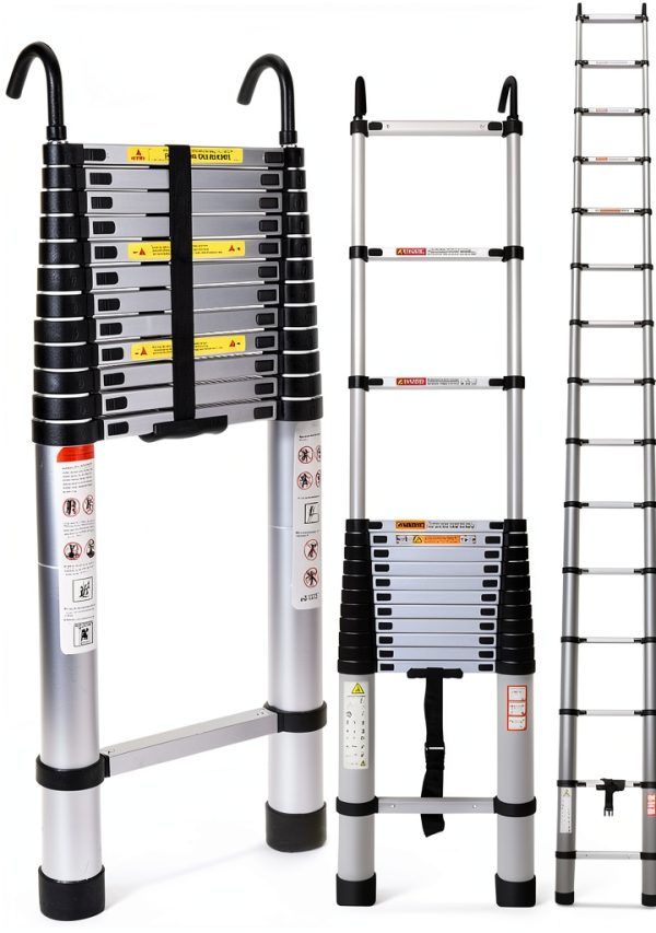 Bowoshen Aluminum Telescoping Ladder Silver Portable Durable-0