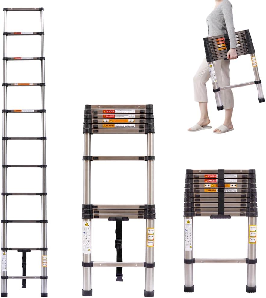 Qimu Stainless Steel Extension Ladder extended for use