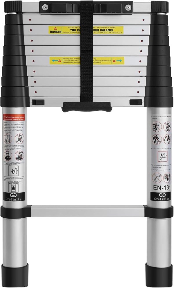 Grefinity Telescoping Ladder Aluminum One-Button Retraction-0