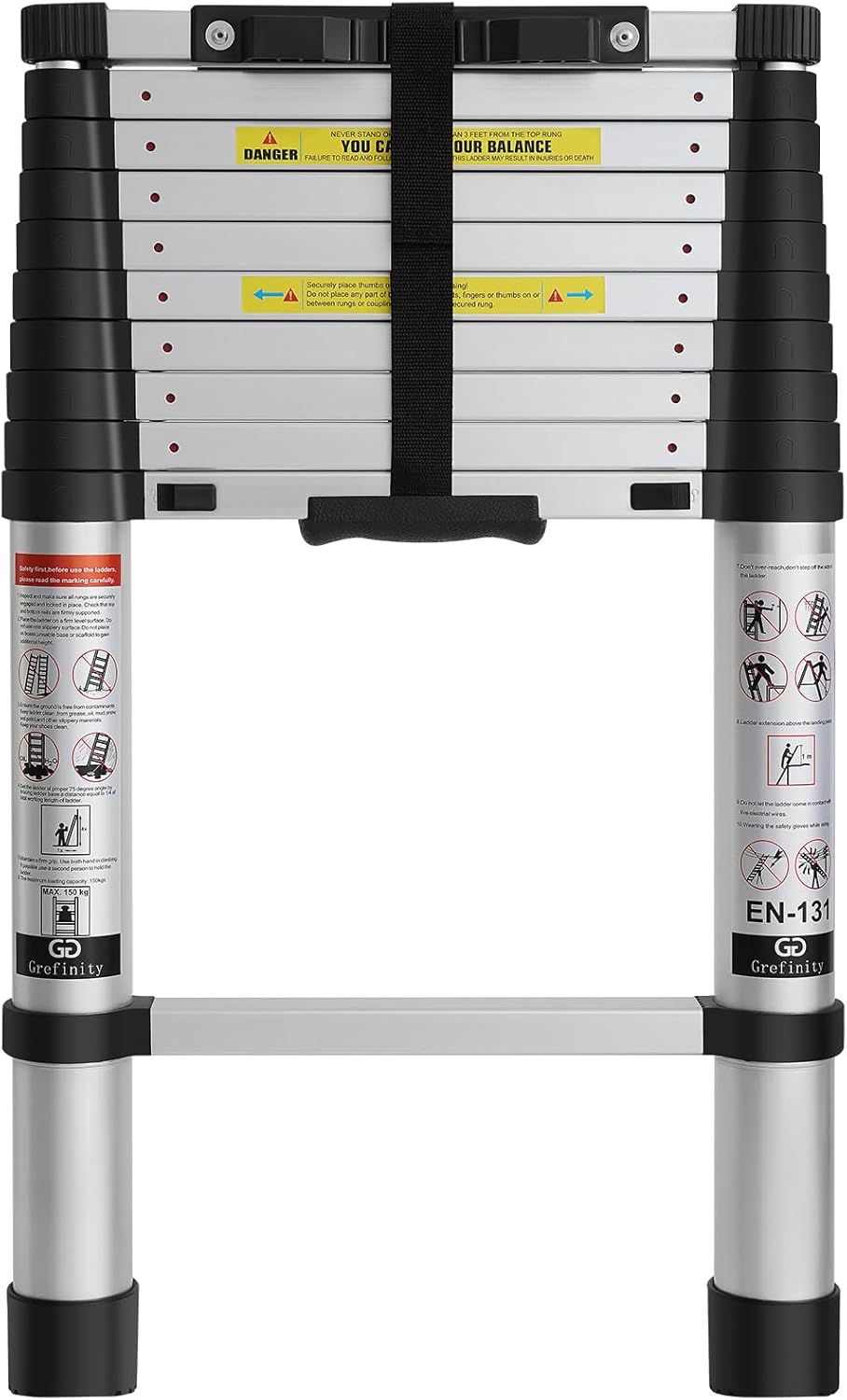 Grefinity Telescoping Ladder extended for use in a home setting