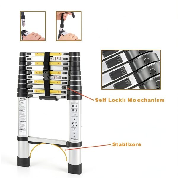 KZEBRA Telescoping Ladder Aluminum Portable 12.5 FT-4