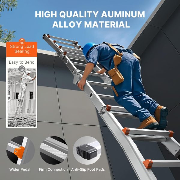 VEVOR Aluminum Extension Ladder Collapsible 330lb Load-5