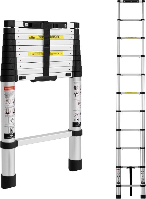 Grefinity Telescoping Ladder Aluminum One-Button Retraction-7