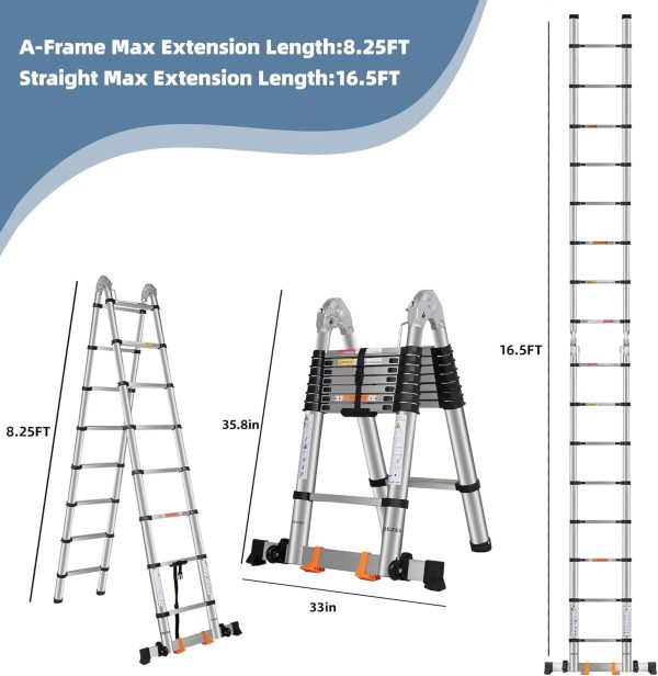 DEZEX Telescoping Ladder Stainless Steel Extendable A Frame-1