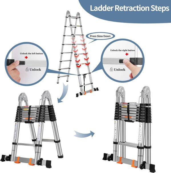 DEZEX Telescoping Ladder Stainless Steel Extendable A Frame-2