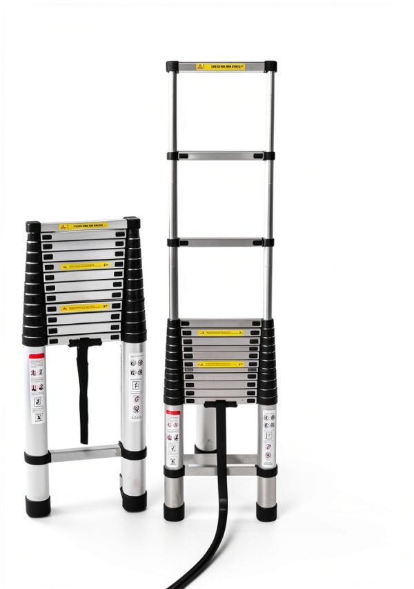 Bowoshen Aluminum Telescoping Ladder Silver Portable Durable-3