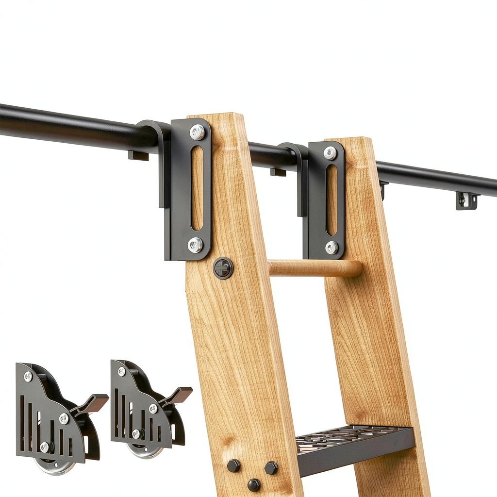 HARDJULAN telescoping ladder track kit installed on a cabinet