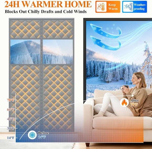MAGZO Magnetic Thermal Insulated Door Curtain Gray 32x80 Blanket-2